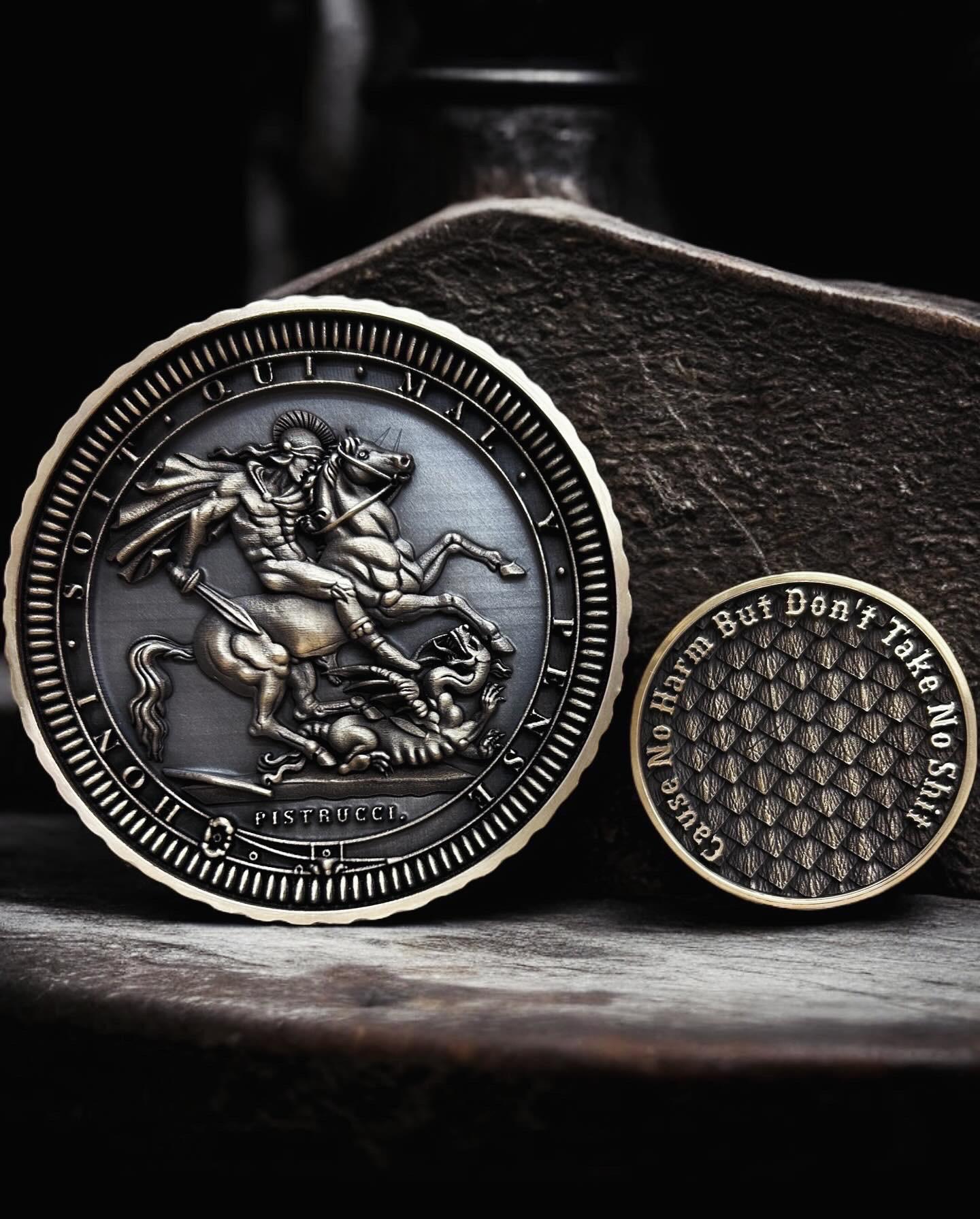 The Dragon Slayer – 70mm Deep Engraved Brass Medallion