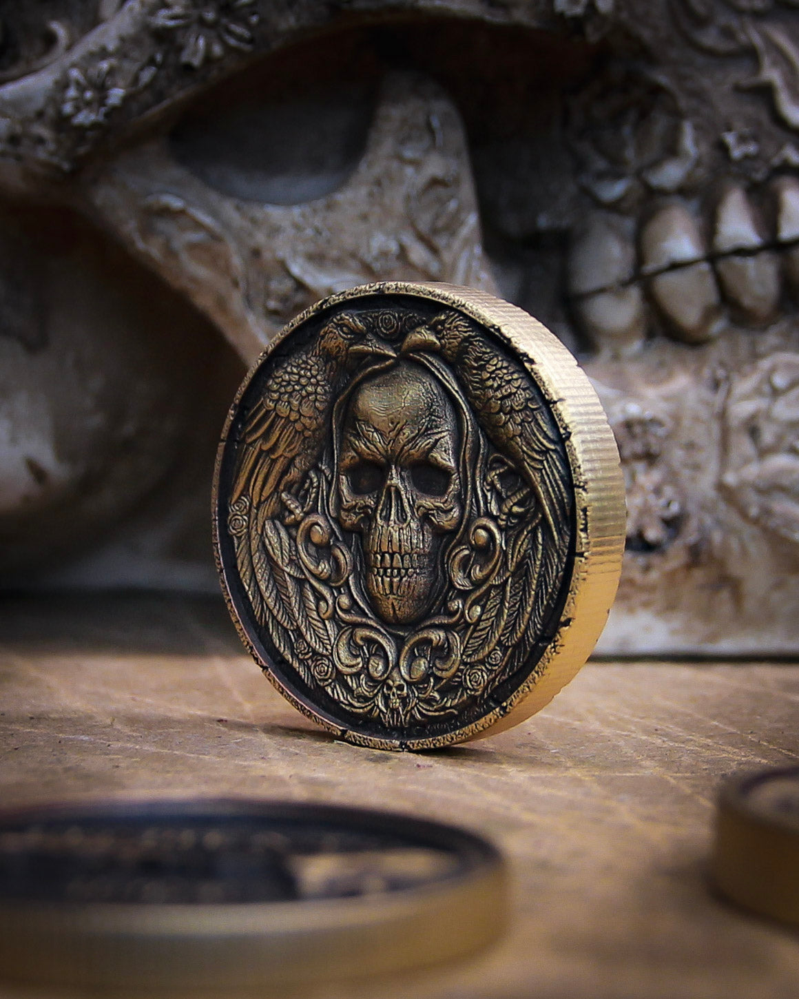 Raven & Skull Brass Coin – Gothic Gift | Limited Edition Solid Brass Collectible