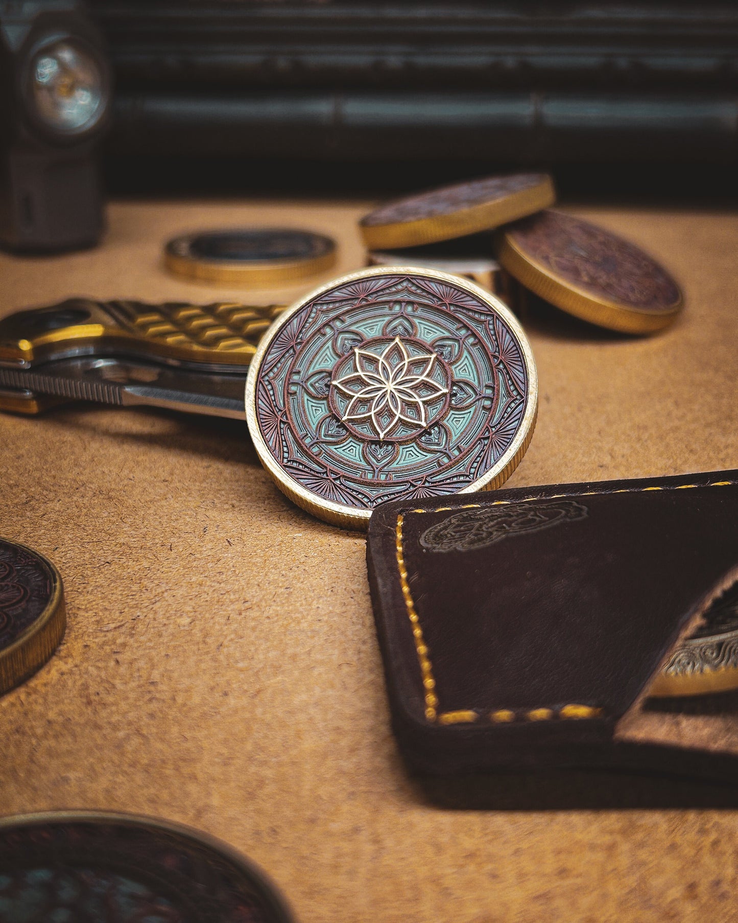 Multicoloured Butterfly mandala coin