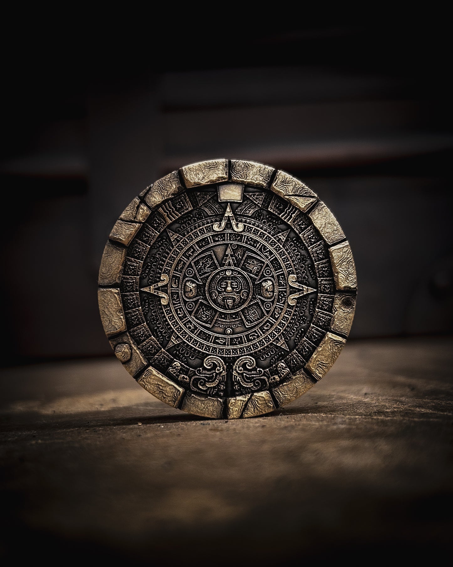 Aztec Calendar EDC Coin – Double-Sided Solid Brass Collectible Gift