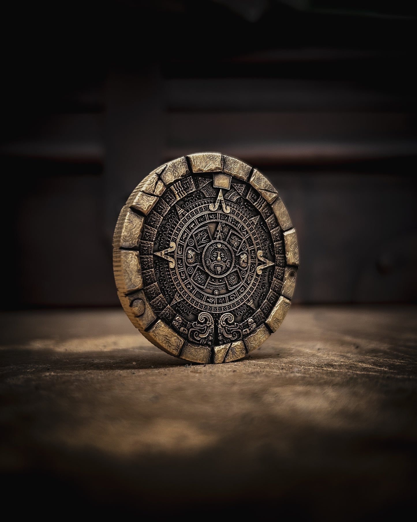 Aztec Calendar EDC Coin – Double-Sided Solid Brass Collectible Gift