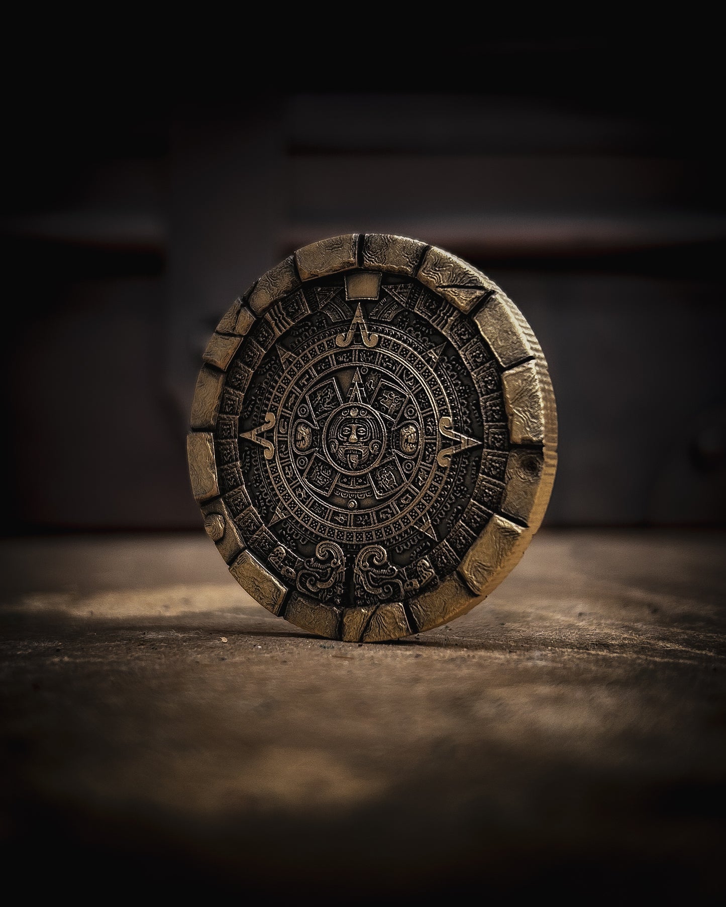 Aztec Calendar EDC Coin – Double-Sided Solid Brass Collectible Gift