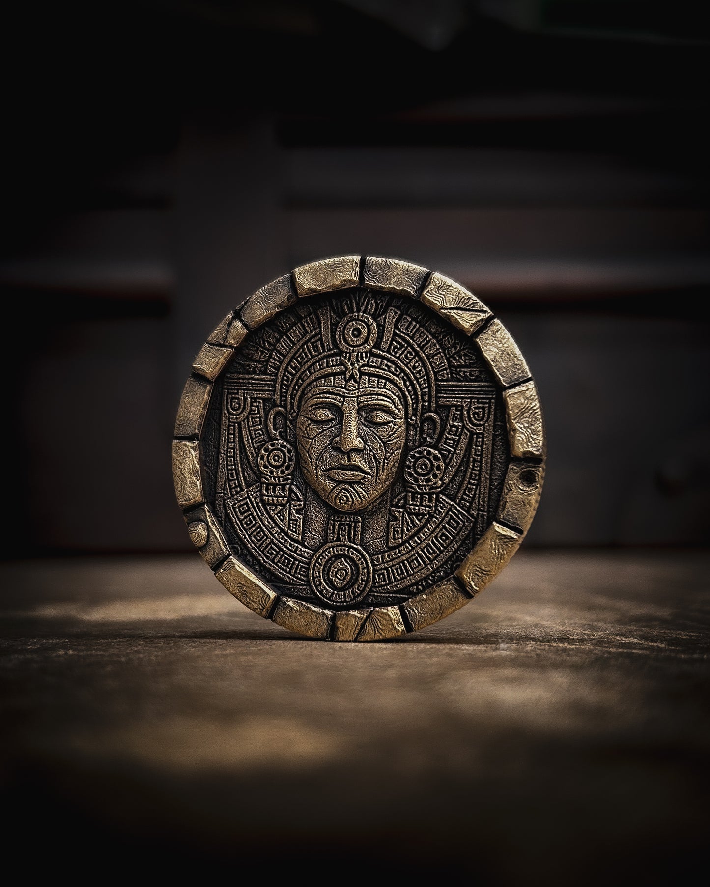 Aztec Calendar EDC Coin – Double-Sided Solid Brass Collectible Gift