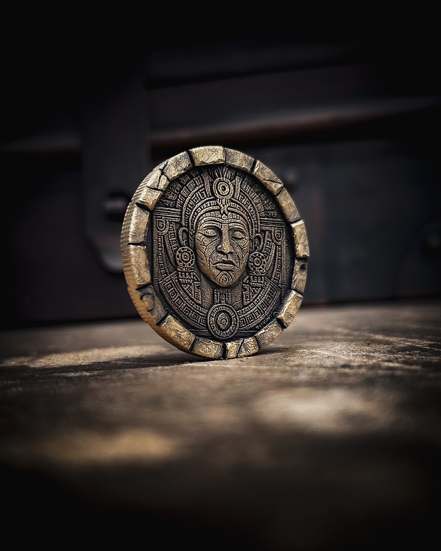 Aztec Calendar EDC Coin – Double-Sided Solid Brass Collectible Gift