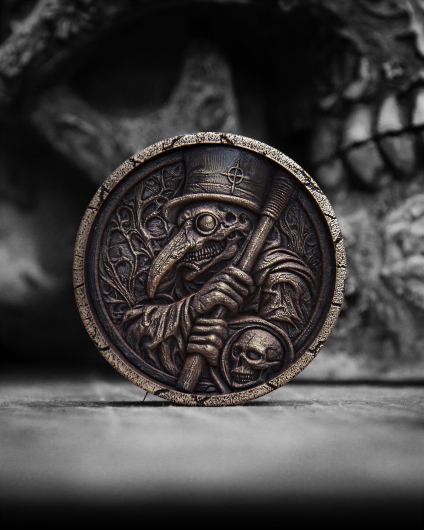 Plague Doctor Brass Coin – Gothic Gift | Double-Sided Solid Brass Collectible