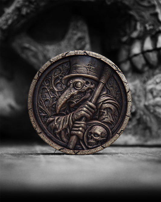 Plague Doctor Brass Coin – Gothic Gift | Double-Sided Solid Brass Collectible