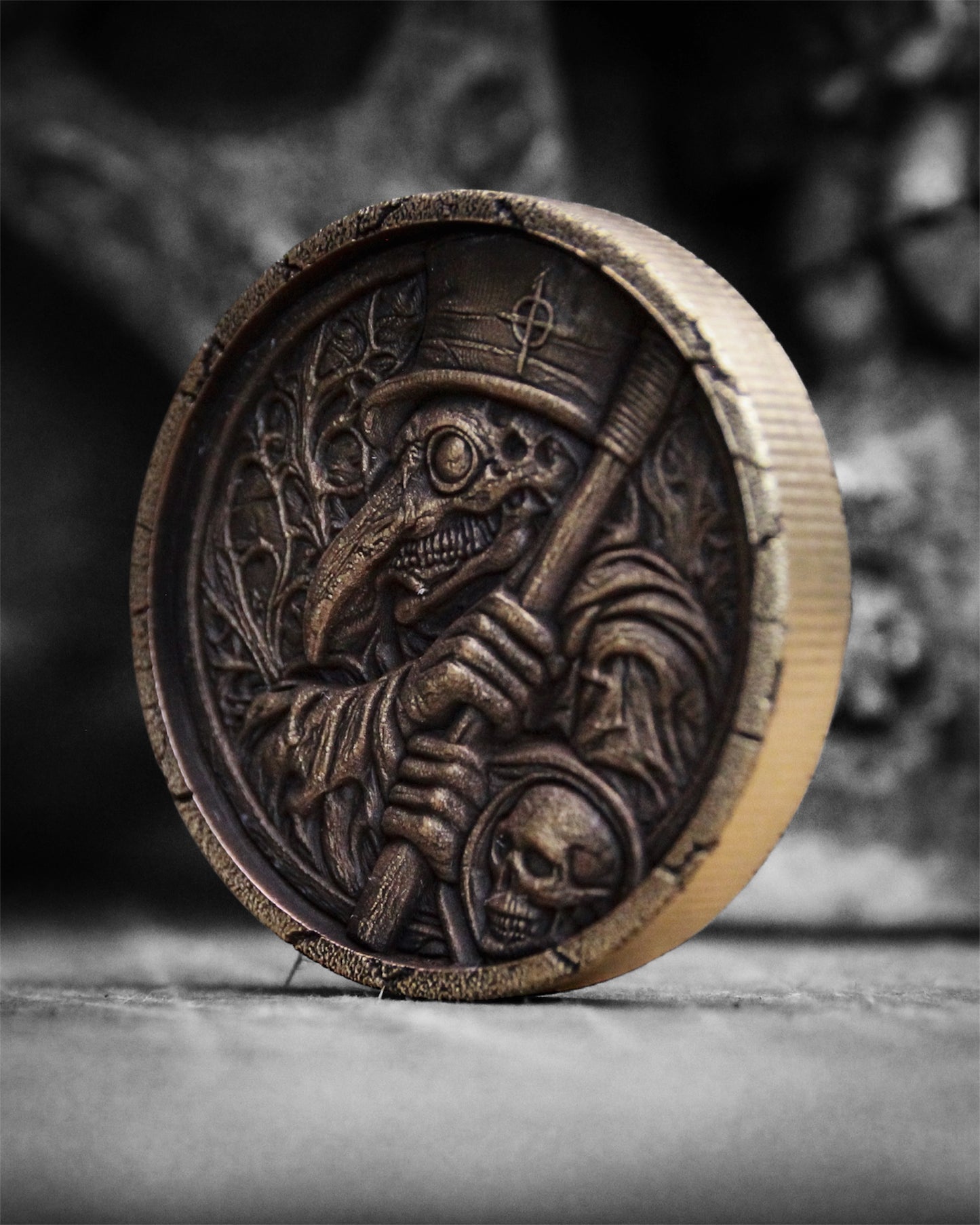Plague Doctor Brass Coin – Gothic Gift | Double-Sided Solid Brass Collectible