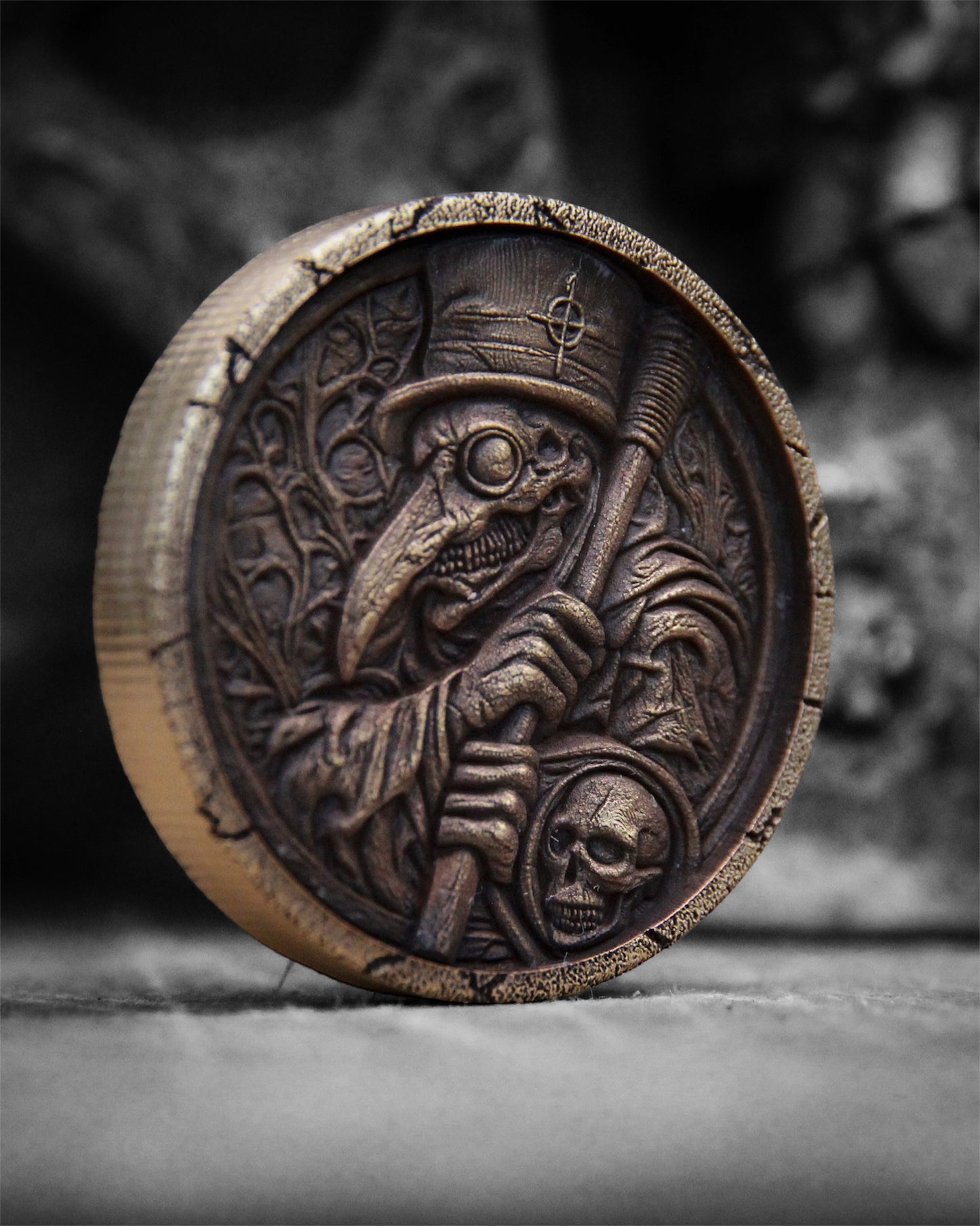 Plague Doctor Brass Coin – Gothic Gift | Double-Sided Solid Brass Collectible