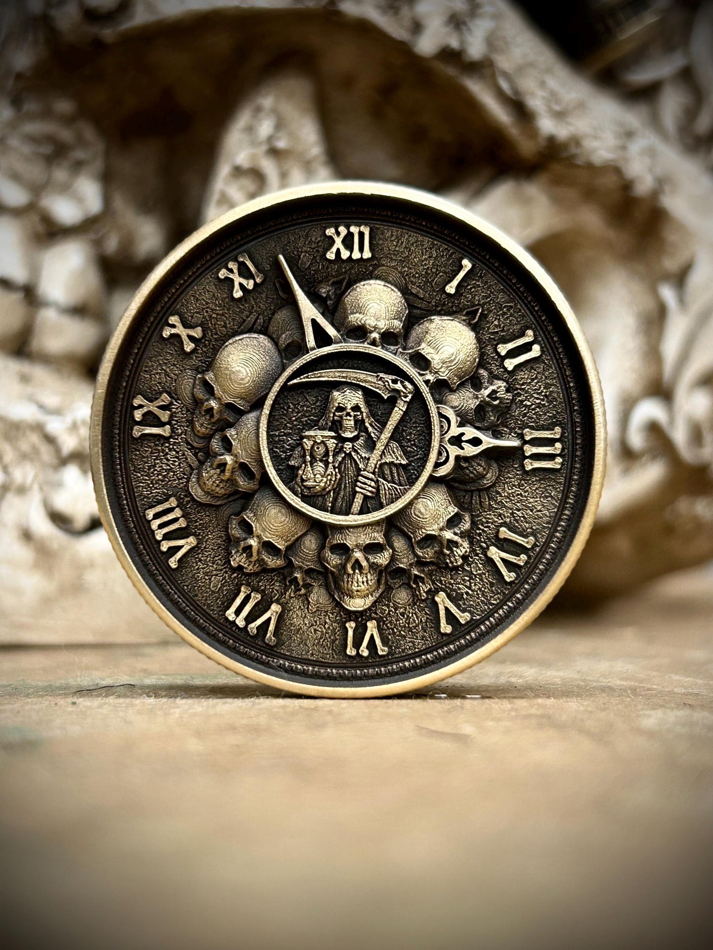Memento Mori Solid Brass Coin – Dual-Sided Engraved Collectible