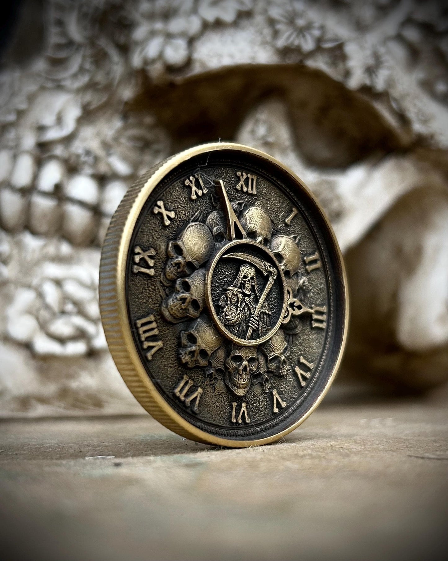 Memento Mori Solid Brass Coin – Dual-Sided Engraved Collectible