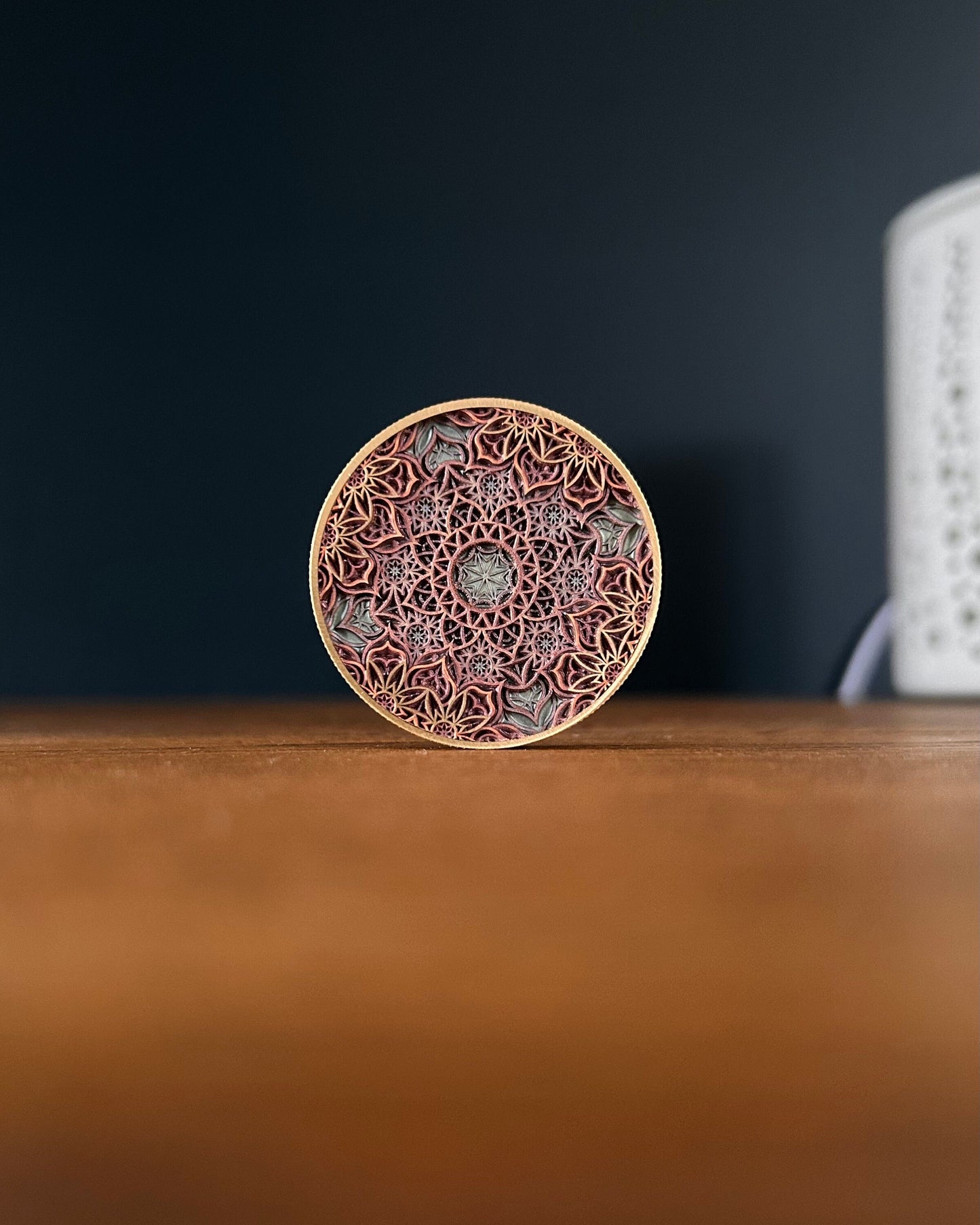 Multicoloured Lotus flower mandala coin