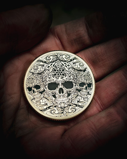 "Roses & Remains" Double-Sided Engraved Brass Coin