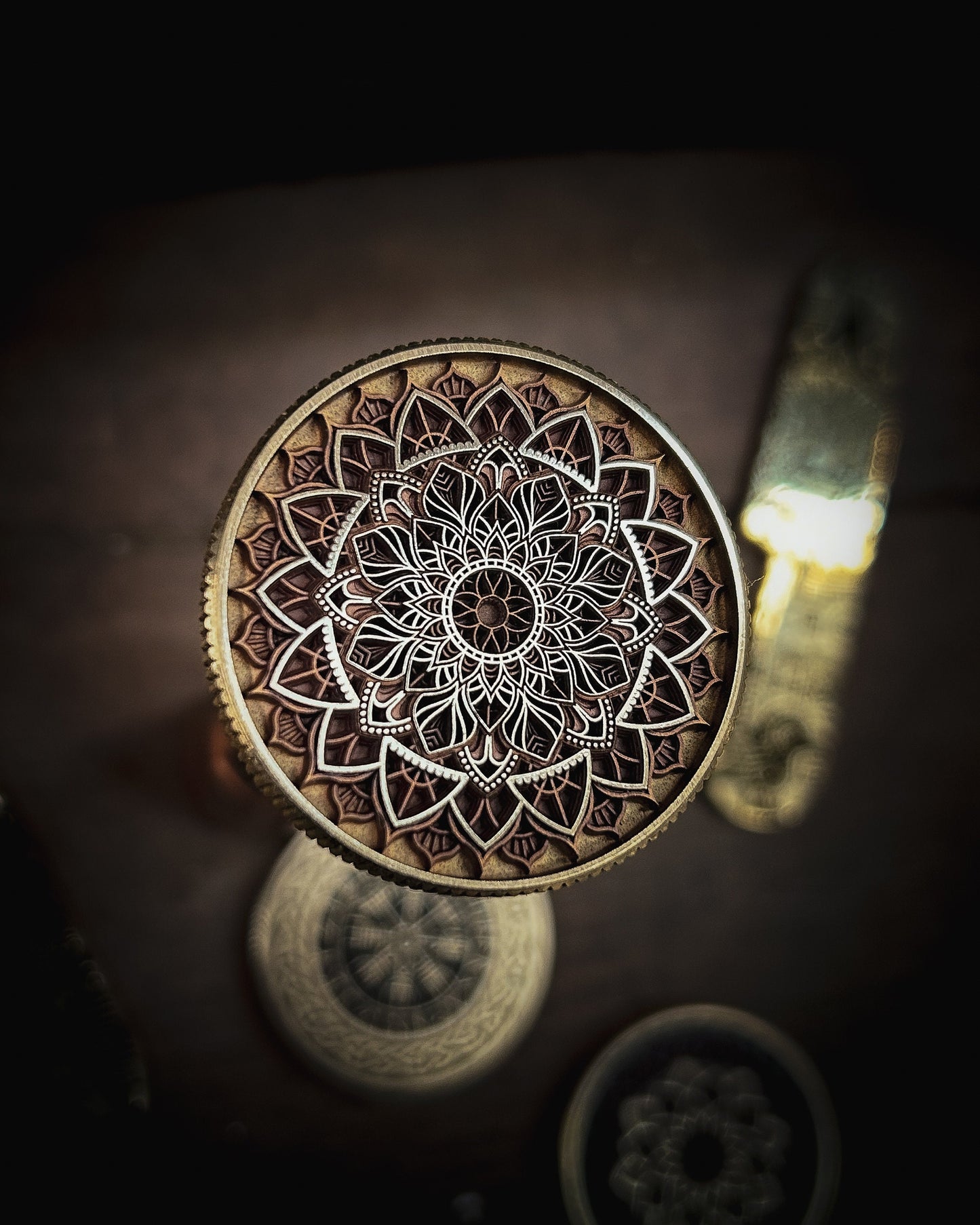 Multilayer Mandala Coin – Colored Brass EDC Art