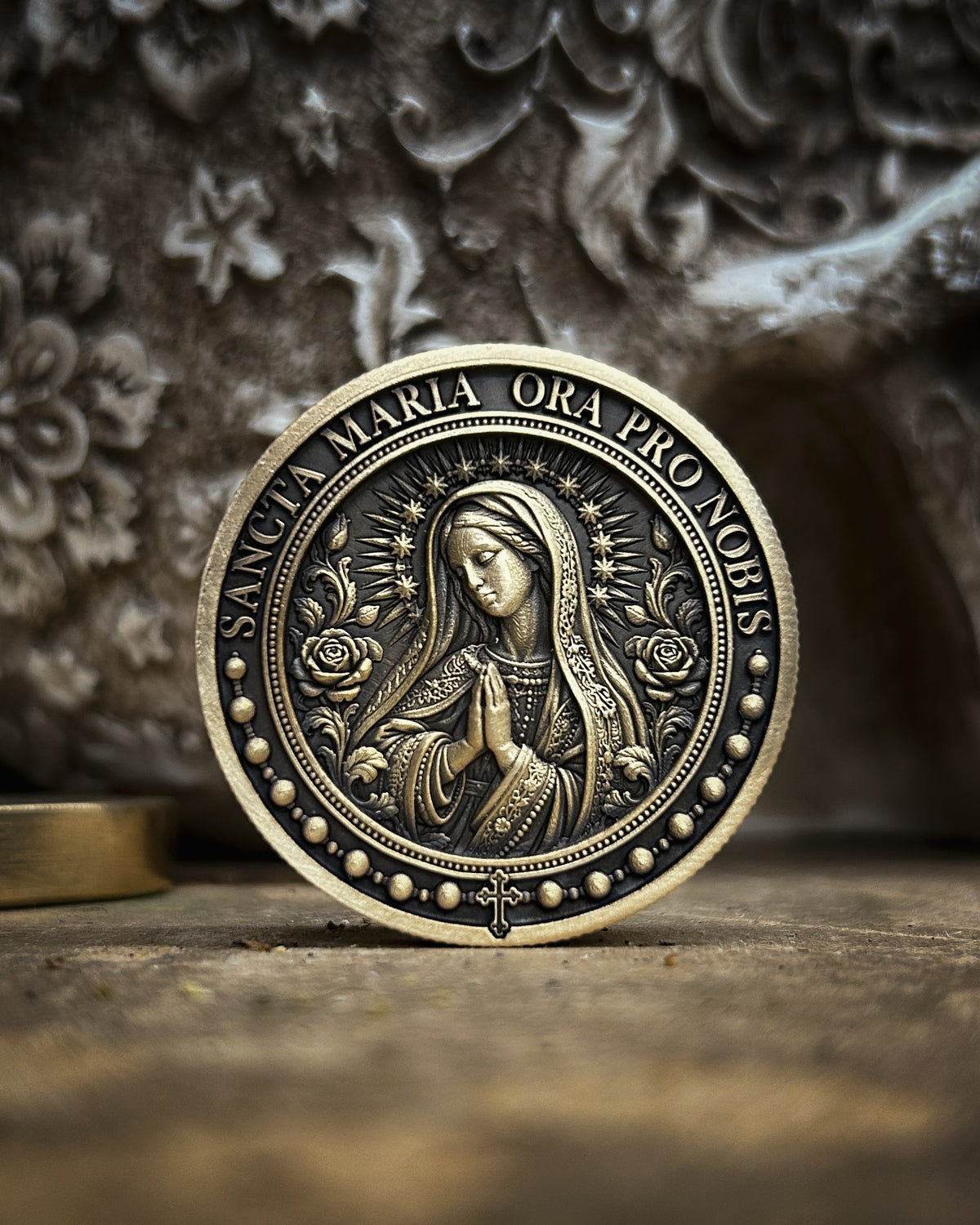Sancta Maria – Virgin Mary & Cross Prayer Coin