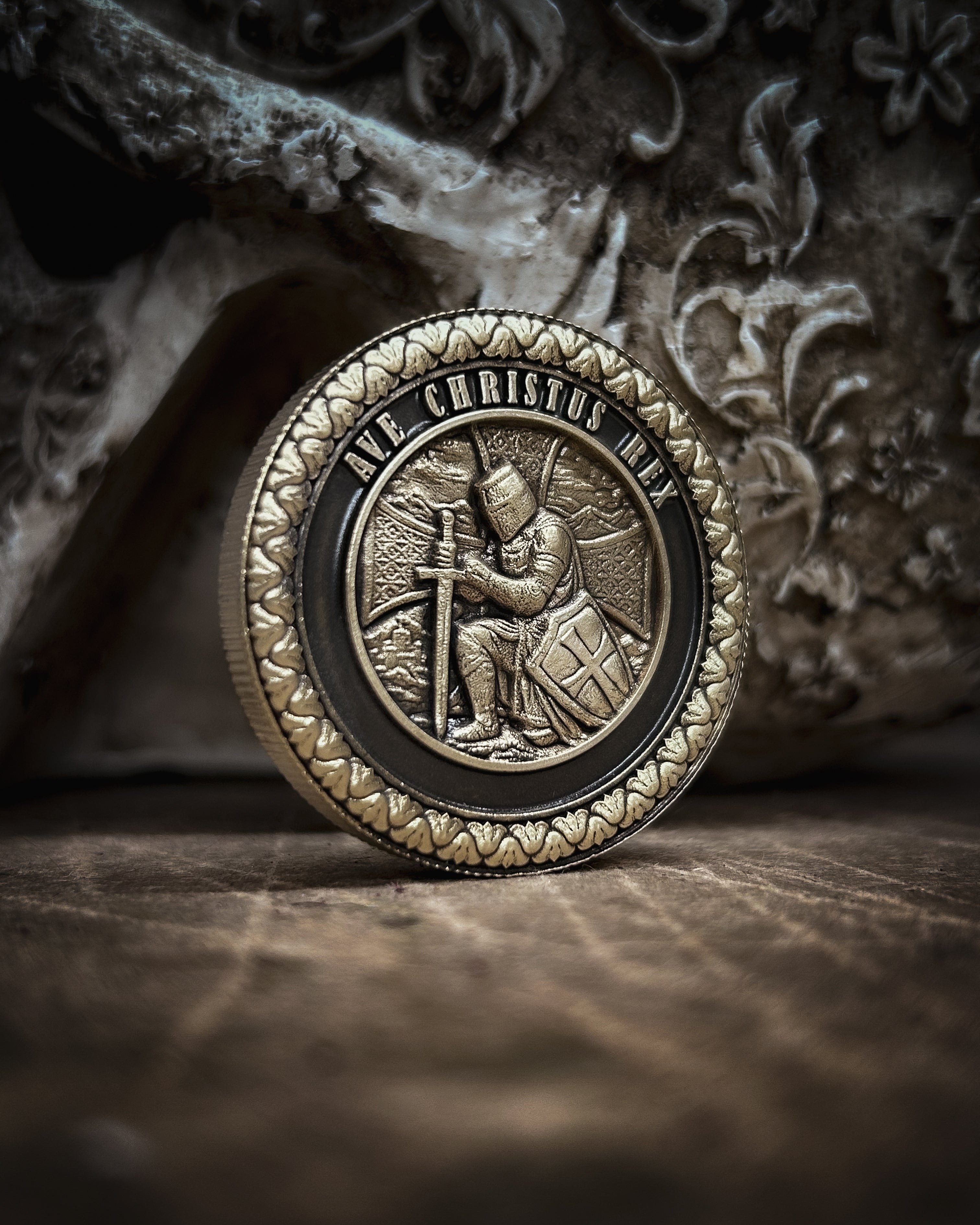 Ave Christus Rex Templar Coin – Solid Brass Crusader Knight