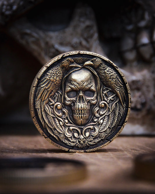Raven & Skull Brass Coin – Gothic Gift | Limited Edition Solid Brass Collectible