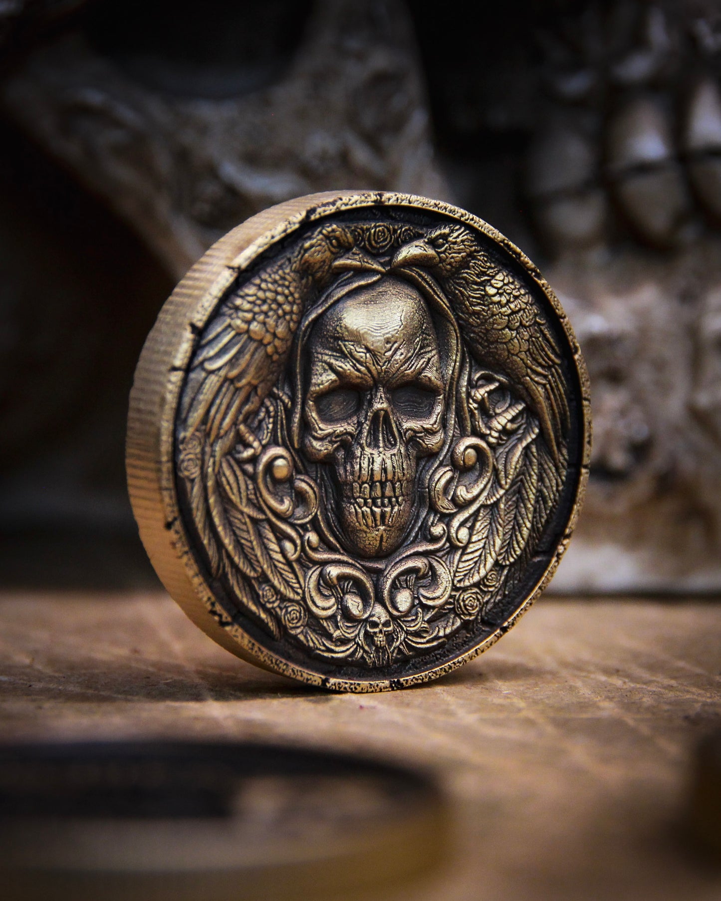 Raven & Skull Brass Coin – Gothic Gift | Limited Edition Solid Brass Collectible