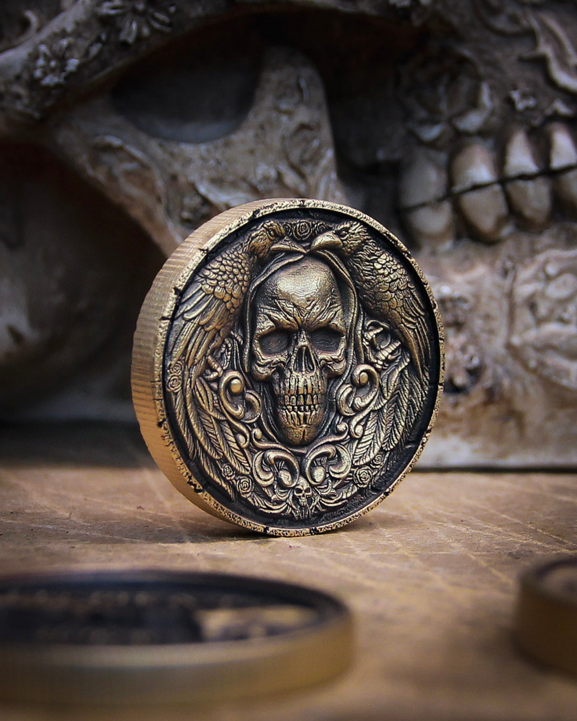 Raven & Skull Brass Coin – Gothic Gift | Limited Edition Solid Brass Collectible