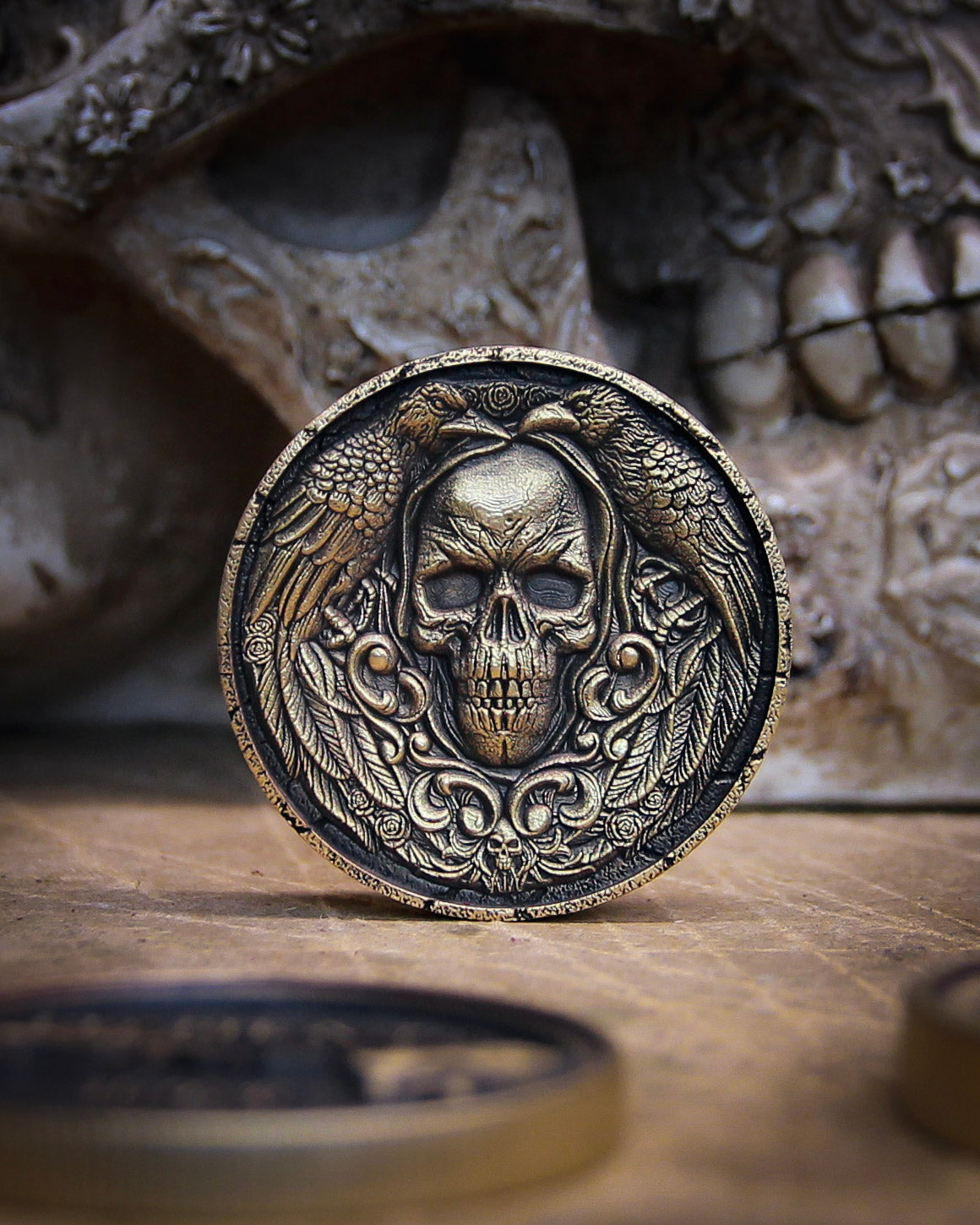 Raven & Skull Brass Coin – Gothic Gift | Limited Edition Solid Brass Collectible