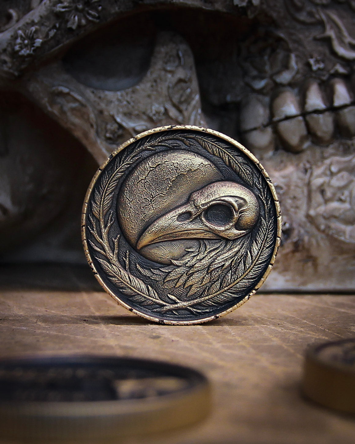 Raven & Skull Brass Coin – Gothic Gift | Limited Edition Solid Brass Collectible
