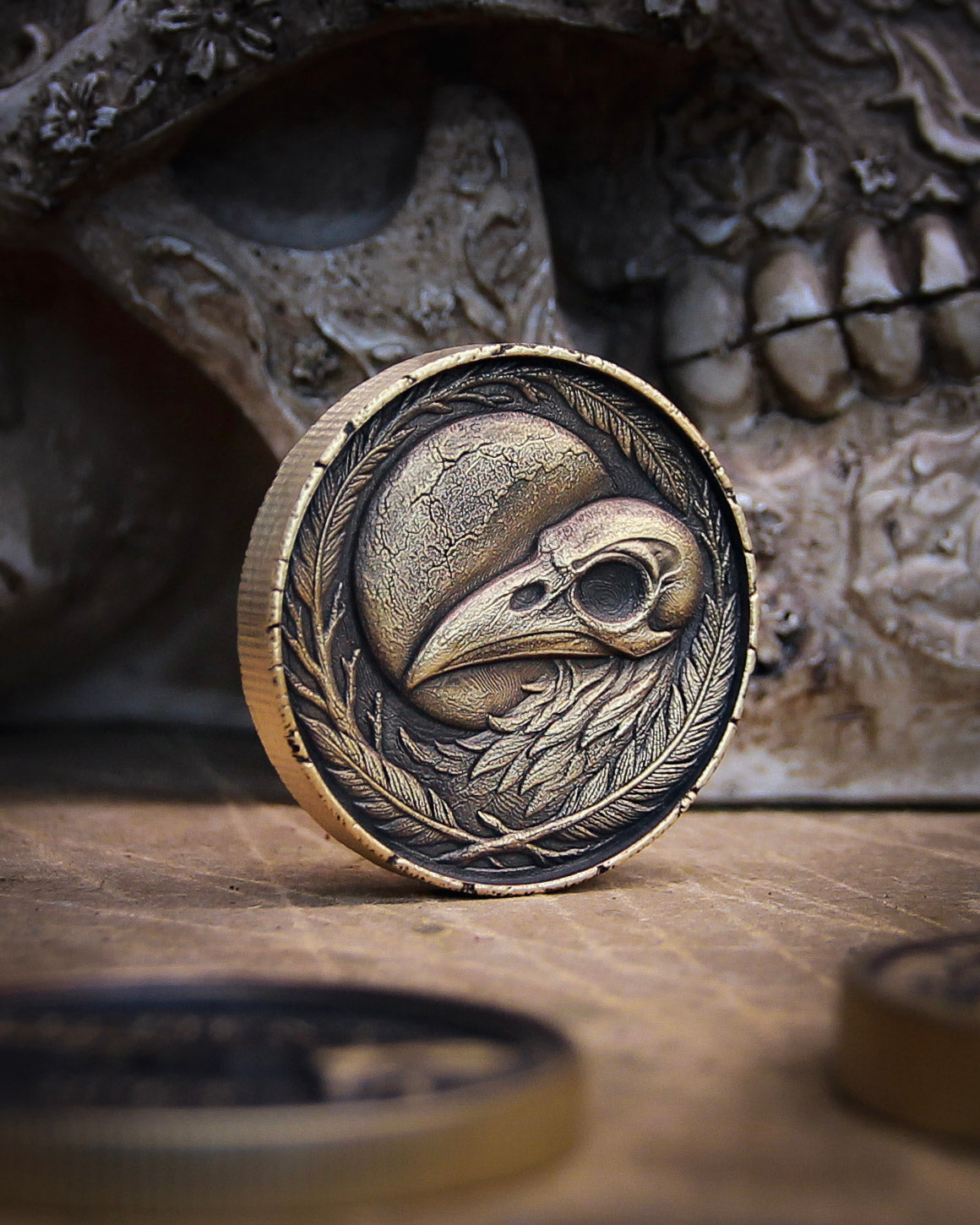 Raven & Skull Brass Coin – Gothic Gift | Limited Edition Solid Brass Collectible