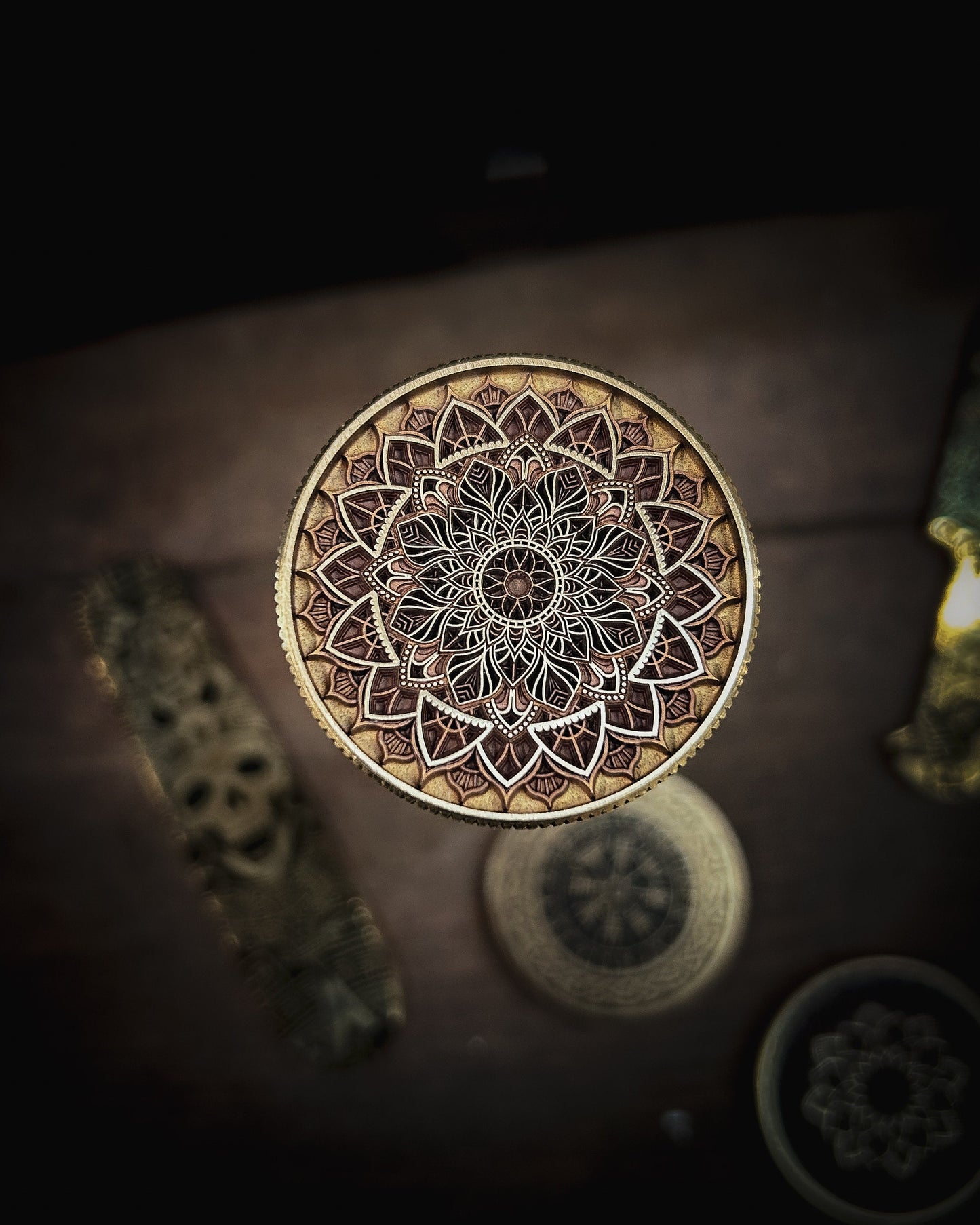 Multilayer Mandala Coin – Colored Brass EDC Art