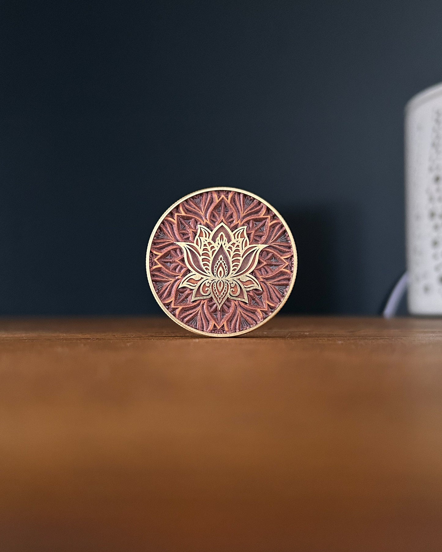 Multicoloured Lotus flower mandala coin