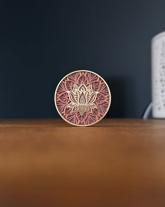 Multicoloured Lotus flower mandala coin